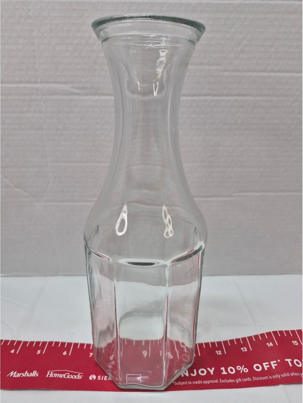 Clear Glass Carafe with Hexagonal Base, 8-Inch Tall J88